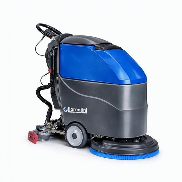 Compact walk-behind floor scrubber